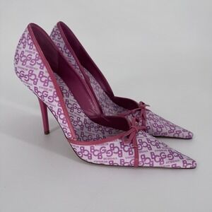 BCBGirls Pink Monogram Logo Pumps Pointed Toe Stiletto Bow Heels Y2K 10B